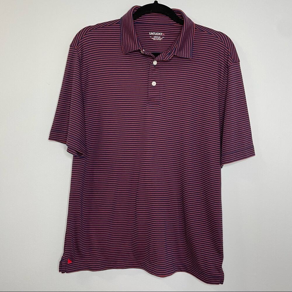 UNTUCKit Axios Burgundy Striped Polo Shirt Short Sleeve Medium Casual - Picture 2 of 8